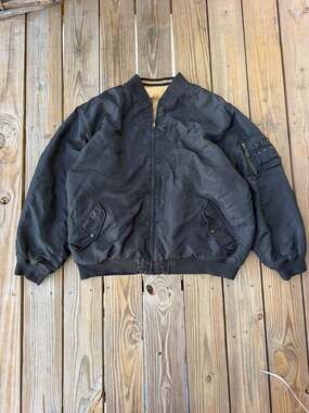 Vintage Black Flight Bomber Jacket with Quilted Honeycomb Lining